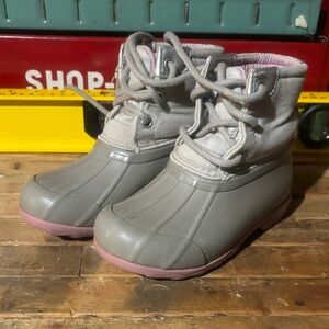 Gray and Pink sperry Kids Boots